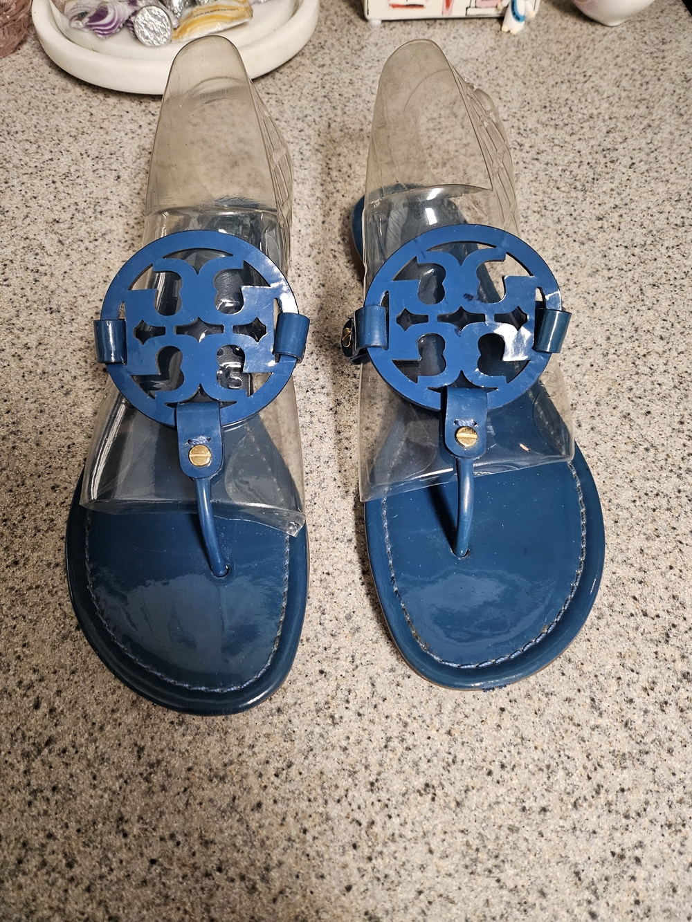 Tory Burch Miller Patent Leather Logo Jelly Sandals - Blue